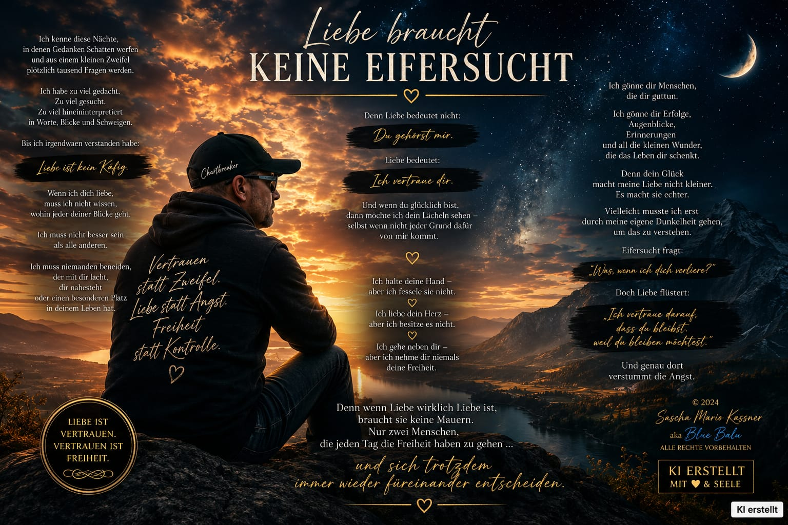 Liebe braucht keine Eifersucht – Gedichtbild zwischen Tag und Nacht